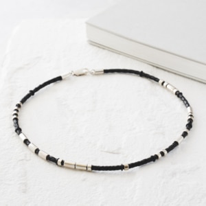 Morse code leather and silver necklace