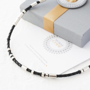 Men’s leather and silver morse code necklace