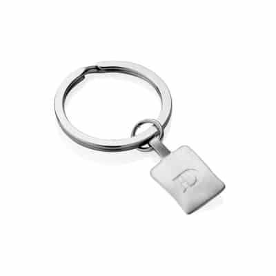 Silver square initial Keyring (engraved)_1