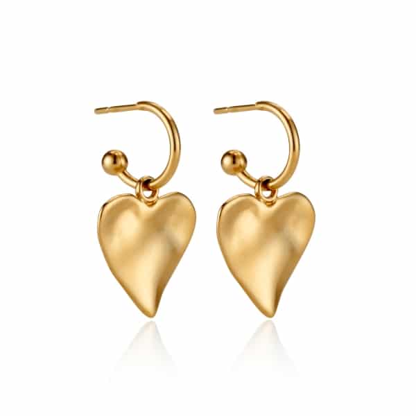 Yellow Gold Heart Charm Earrings