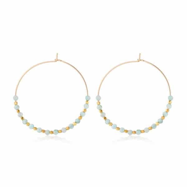 Larimar and Gold Large Hoops