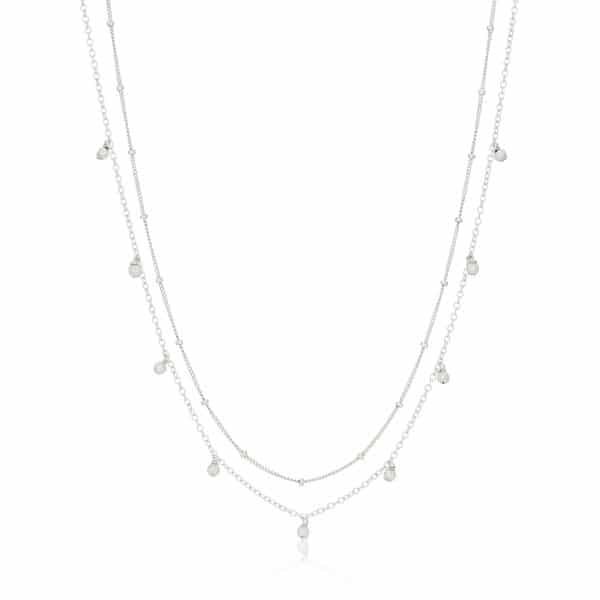 Silver X2 Strand Beaded Necklace_B
