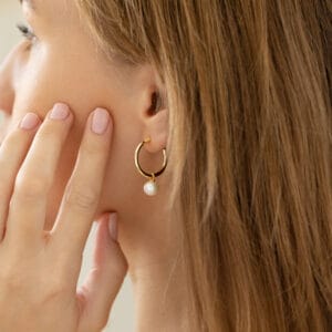Large Gold Plated Pearl Hoop Earring Under the Rose