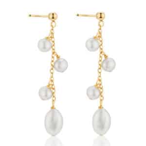 Gold Pearl Drop Chain Earrings_3cm