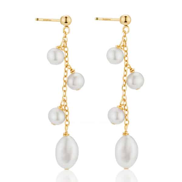 Gold Pearl Drop Chain Earrings_3cm