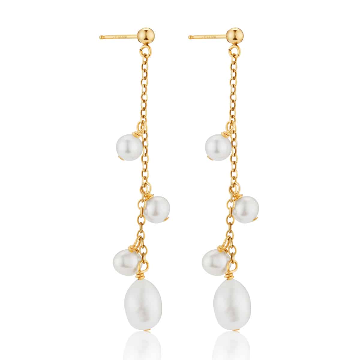 Gold Pearl Drop Chain Earrings_4cm