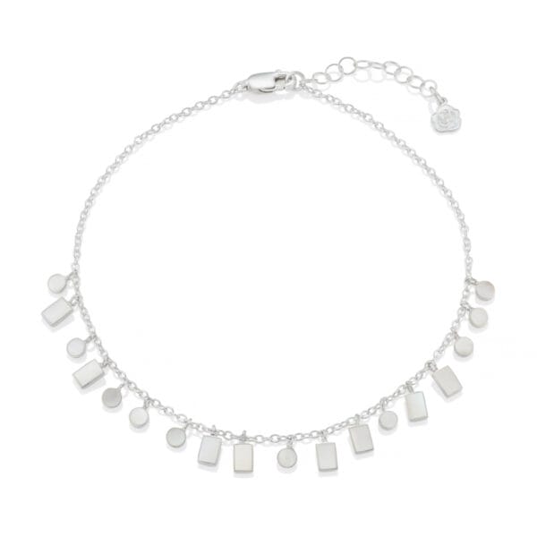 Morse Code Mother of Pearl Silver Anklet