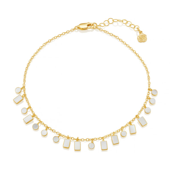 Morse Code Mother of Pearl Silver Anklet_Gold