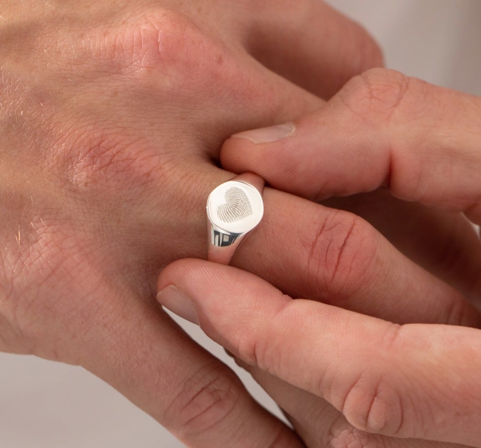 custom silver fingerprint signet ring