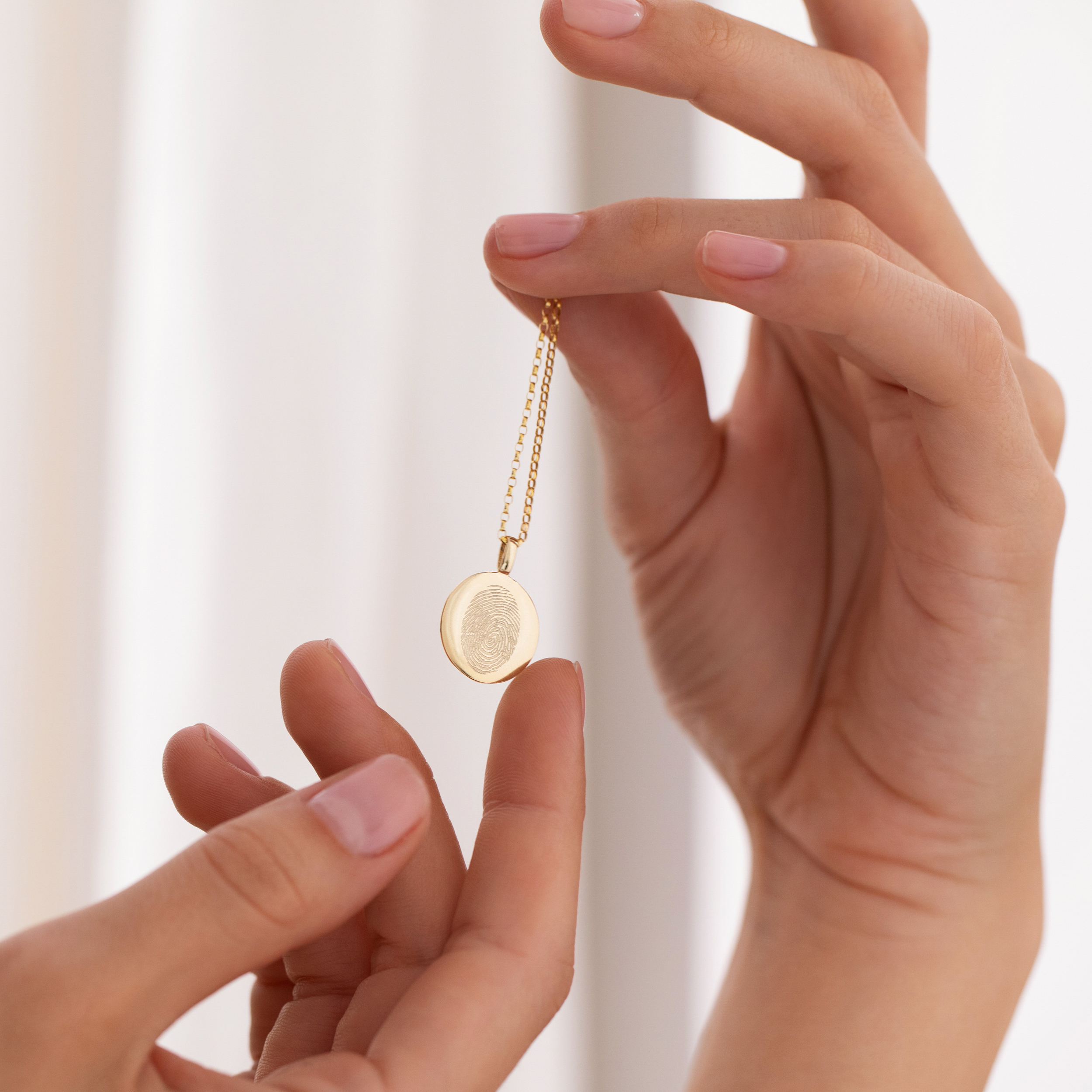 Gold Oval Charm Fingerprint Necklace